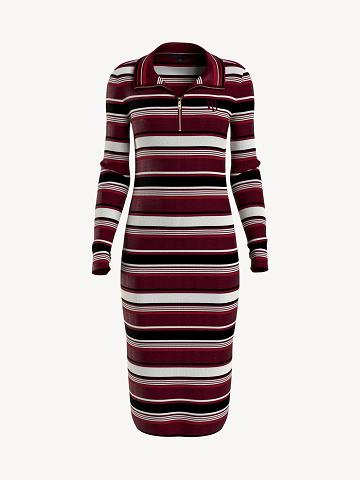 Női Tommy Hilfiger Essential Stripe Half-Zip Dresses Színes | HU 78DFM